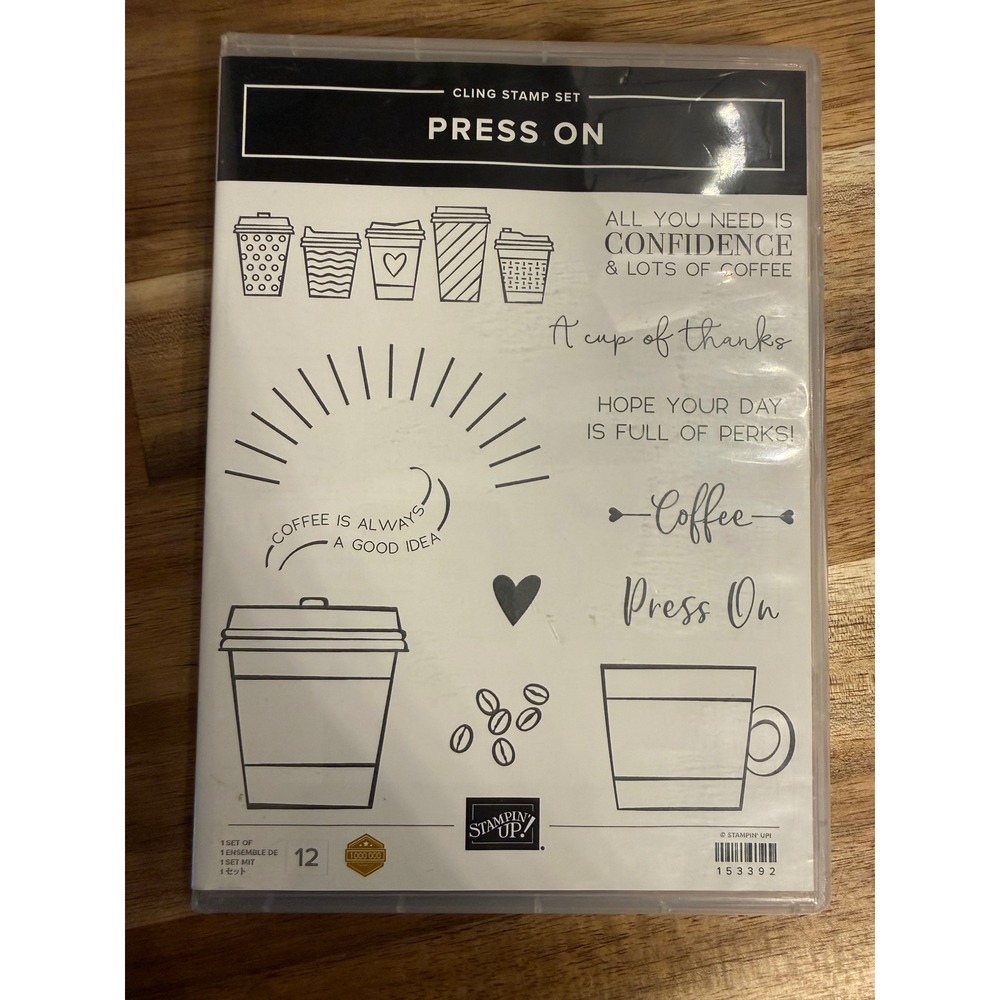 Stampin Up Press On Cling Stamp Set 153392 Coffee Cups Sentiments 12 Piece Set